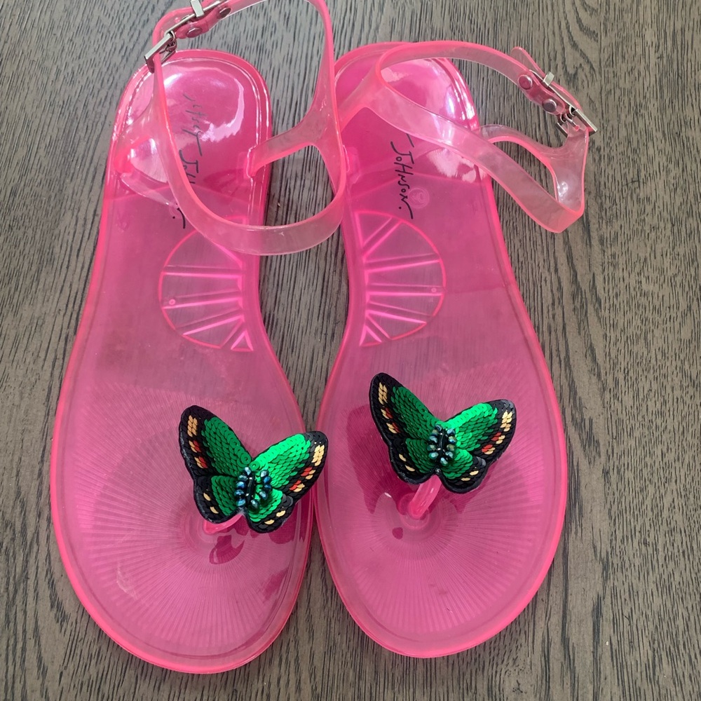 Betsey Johnson Pink and Green Butterfly Sandals